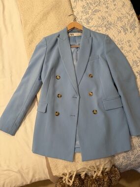 Zara Powder Blue oversized Double-Breasted Blazer